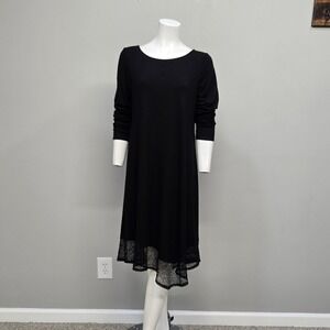 Eileen Fisher Dress Medium Midi Black Fine‎ Mesh Hem Whimsigoth Witchy Scandi